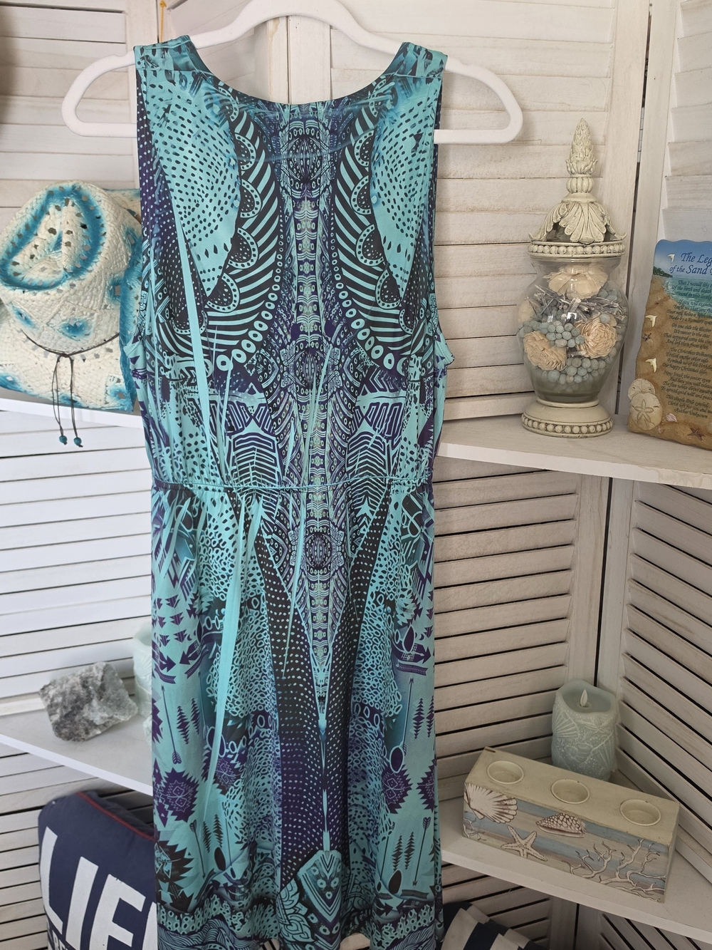 Boho Printed Midi Dress in Teal and Navy SZ L | World Unity - Picture 5 of 6